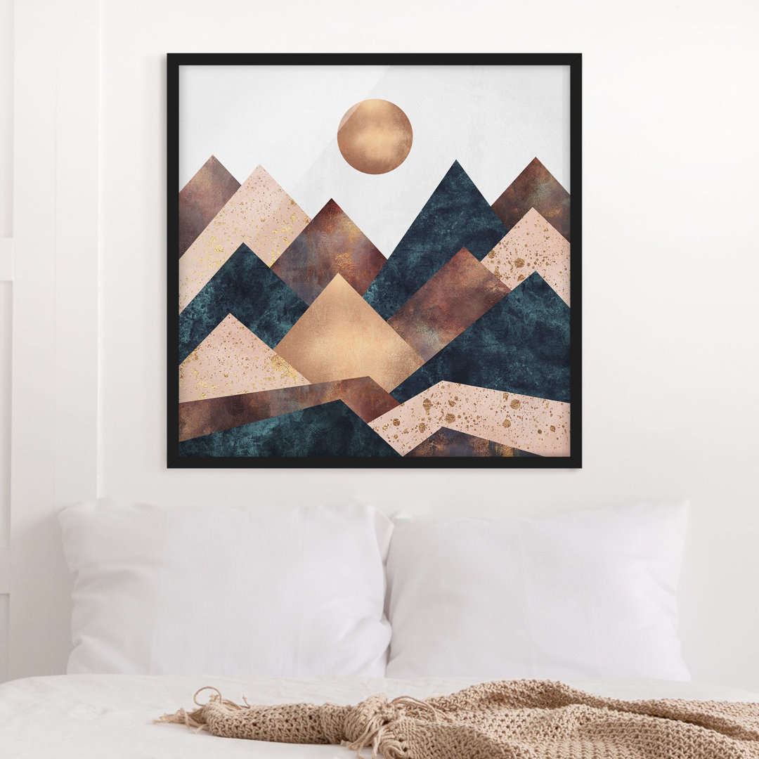 Gerahmtes Poster Geometric Mountains Bronze