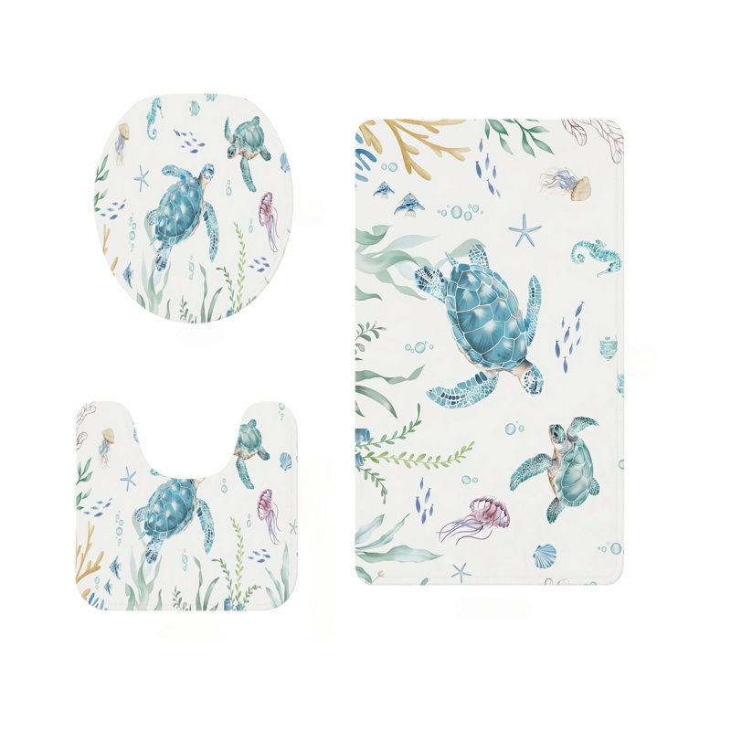 Collection de tapis de salle de bain 3 pièces Sweet Peach, Bleu sarcelle, pêche douce
