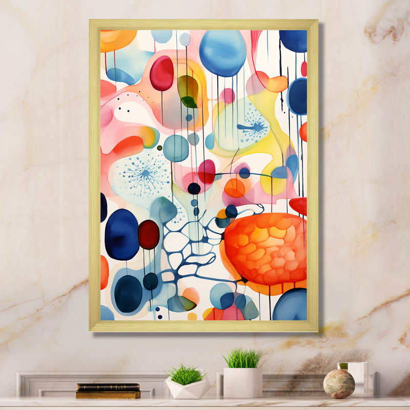 Coloré géométrique Mid Century Shapes 3 - art mural géométrique, Cadre doré simple, H 32 po x l 16 po x P 1 po