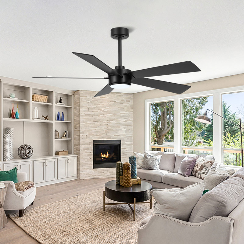 Ventilateur de plafond à 5 pales à DEL à intensité variable et télécommande, moteur CC réversible à 6 vitesses sans bruit