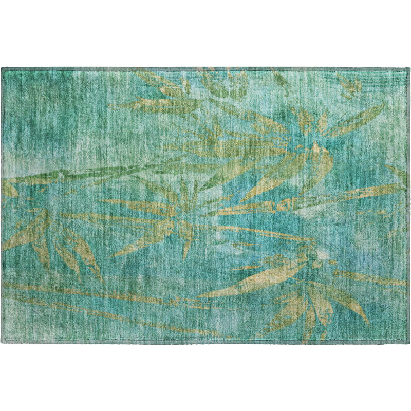Premium Machine Washable Mayfield AMF2222 Botanical Rug, 1'8" x 2'6", Teal