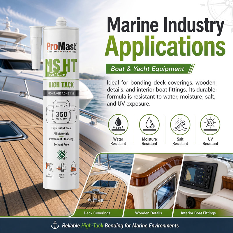 Adhésif de montage haute adhérence ProMast MS HT – Colle de construction multisurfaces sans solvant pour la maison, le nautisme, l'automobile et les panneaux muraux