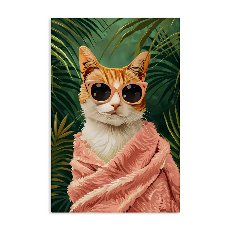 Chat douillet et toile de plantes tropicales, design par LSR Design Studio, H 36 po x l 24 po