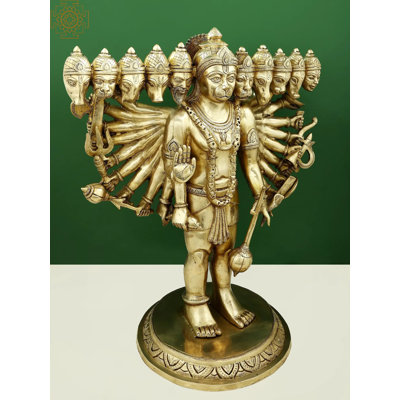 Statue de 29 po Panchamukhi Hanuman debout en laiton - Idole du dieu Hanuman à cinq têtes fabriquée à la main pour le temple et la décoration spirituelle