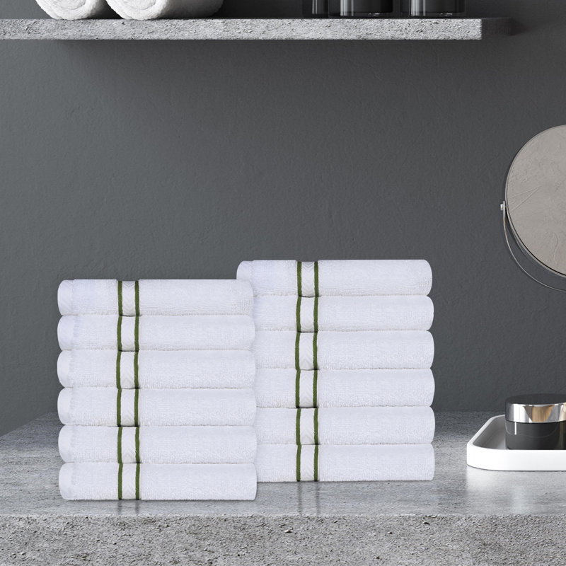 Hotel Turkish Cotton 12-Piece Face Towel Set, Ultra-Plush & Luxury Weight, Forest Green