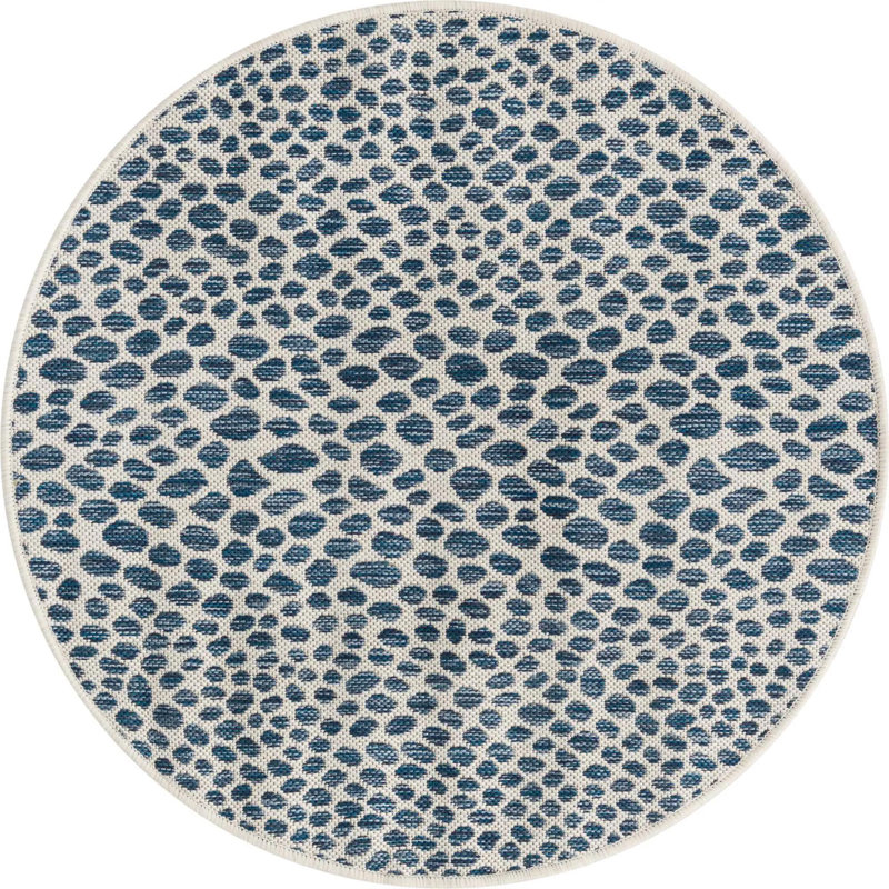 Outdoor Destiny Area Rug Navy Color, Round 3'1"