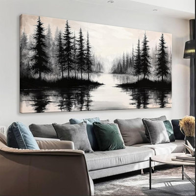 Toile, art mural, impression, paysage moderne, art mural pour chambre à coucher, bureau moderne, décorations murales, forêt, rivière, paysage, peintures, œuvre d'art, esthétique 20 x 40 po