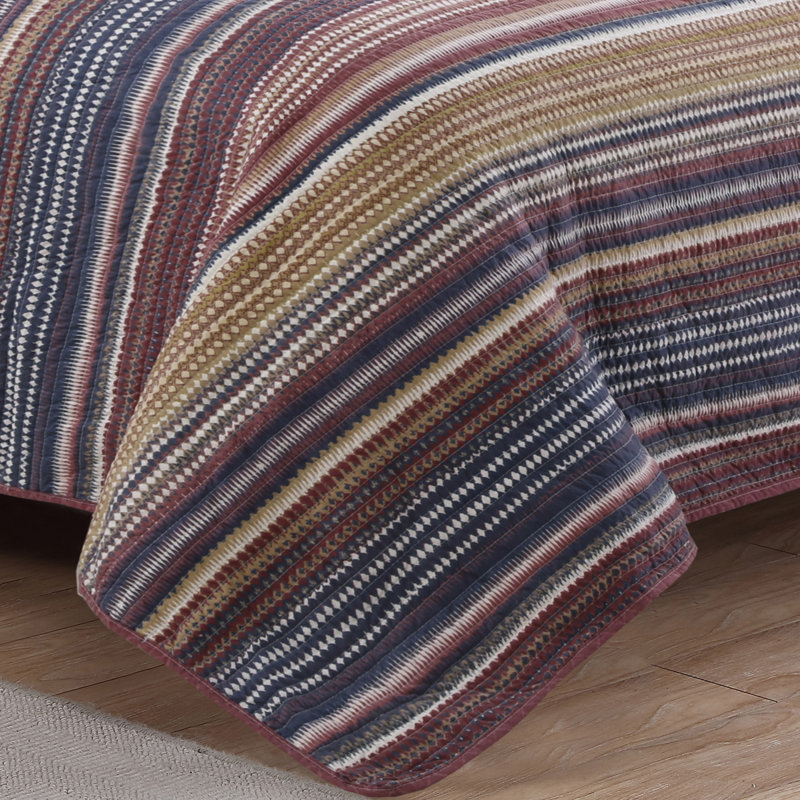 Berry and Butterscotch Striped Reversible Microfiber Quilt Set