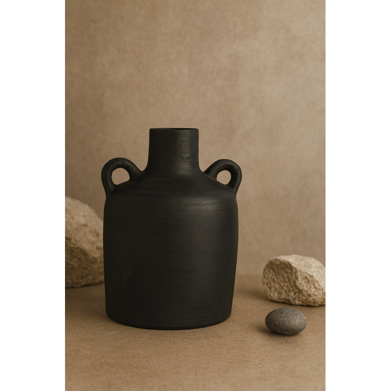 Princeton Terracotta Vase Natural Black H 9.8" & Dia 6.9", Black 