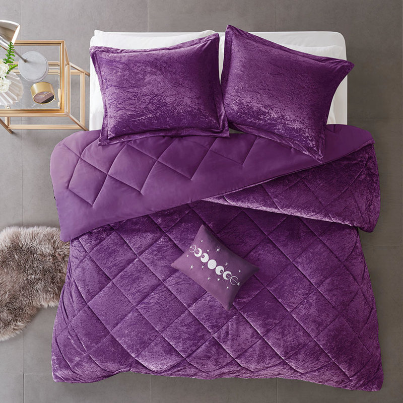 Édredon simple / simple TG en velours mauve, à losanges, avec coussin décoratif et coussins décoratifs inclus, Mauve