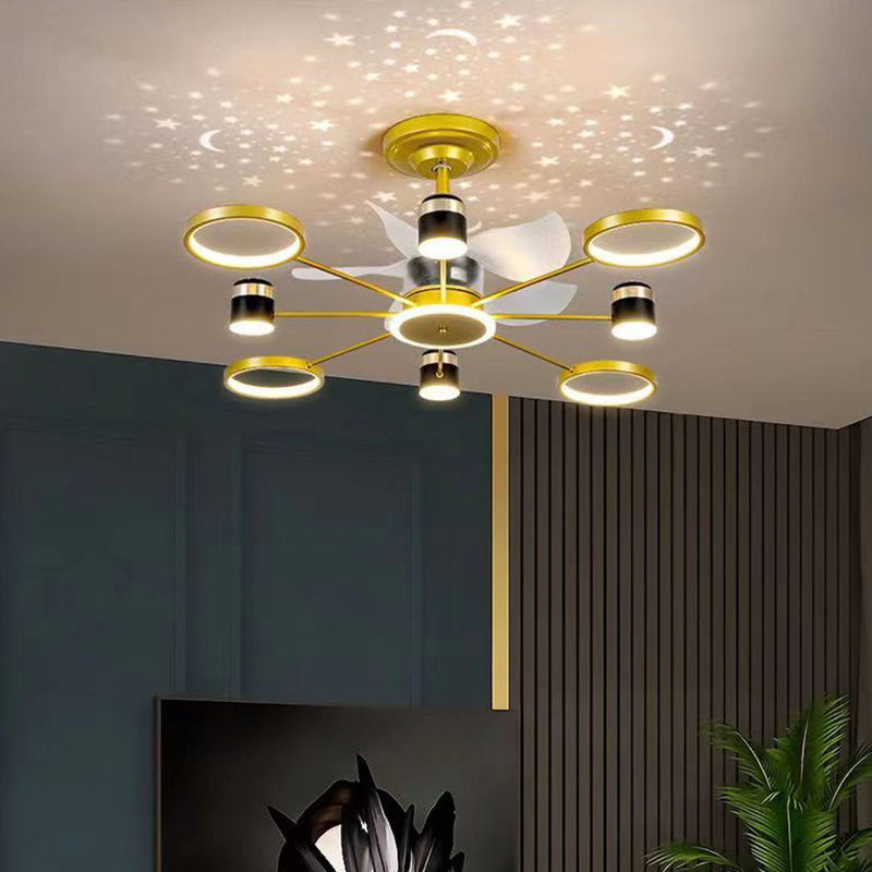 45.3" LED Ceiling Fan with Light and Remote,with Starry Sky, Gold