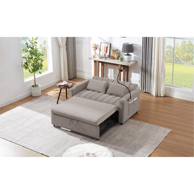 Lit gris avec 3 prises, 2 poches latérales, porte-gobelets, support de téléphone pivotant à 360 °, réglable pour bureau à domicile de 55,9 po, gris, ports, chic