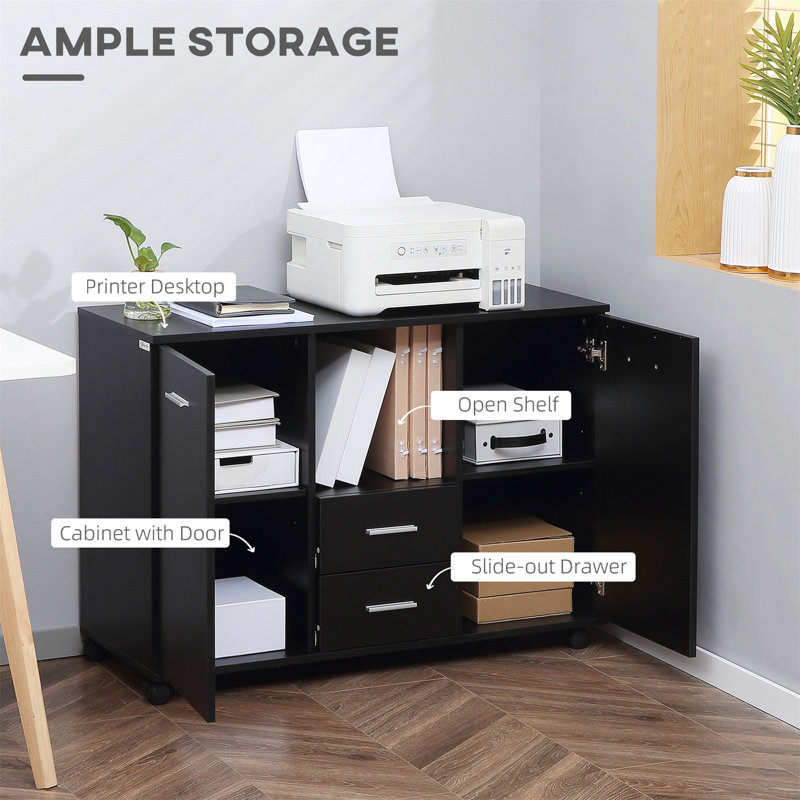 Black Particle Board Multifunction Office Filing Cabinet with Drawers and Shelves