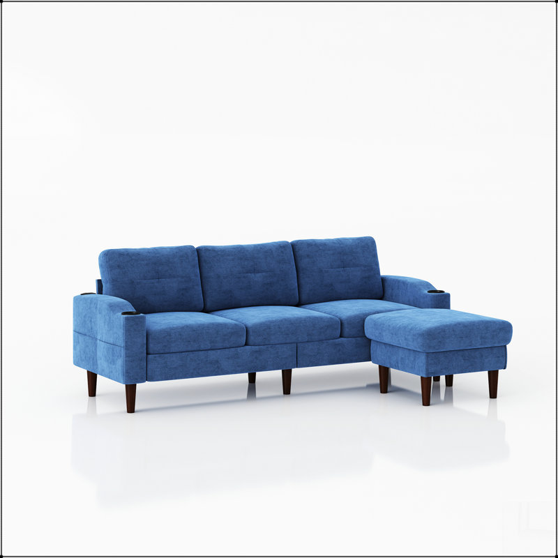 Convertible Combination Sofa Sofa L-Shaped Sofa with Storage Cabinet Footstool, Navy Blue Fabric