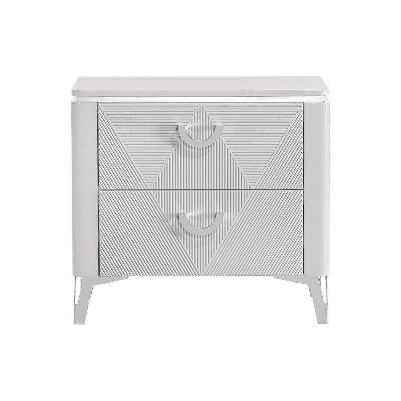 Table de chevet 2 tiroirs avec double port USB, blanc brillant