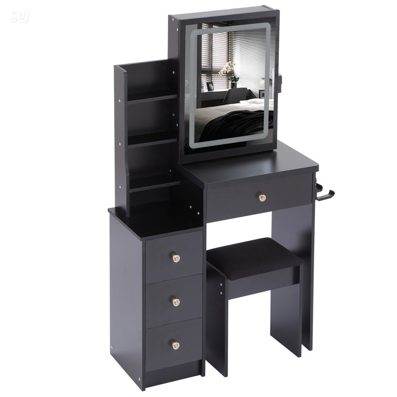 Table de chevet avec armoire de chevet, Noir