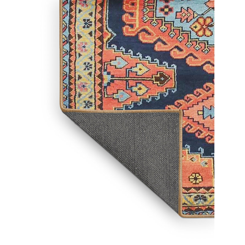 Tapis orange/bleu traditionnel Heile, Rectangle 4 pi x 6 pi
