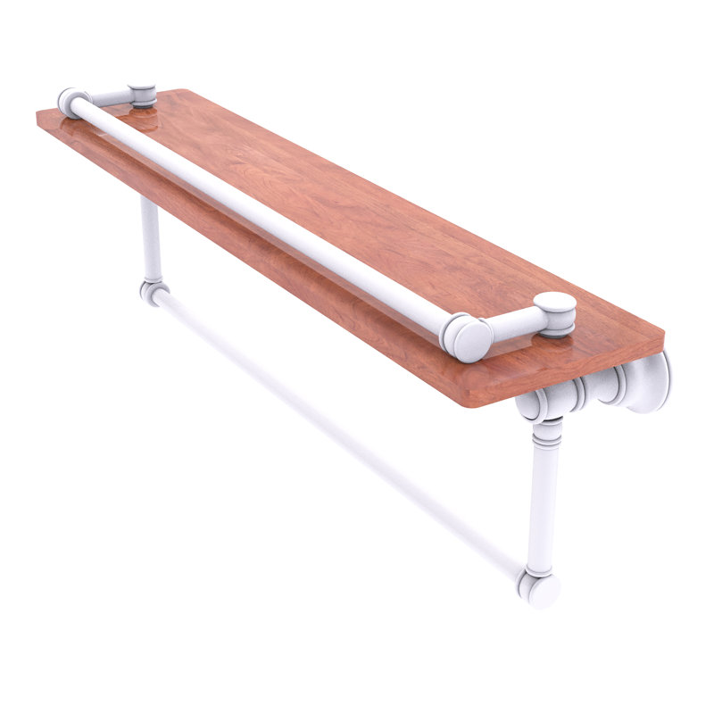 Freyja Ironwood Bracket Shelf with Towel Bar, 5.54" H x 22" W x 7.4" D, Matte White