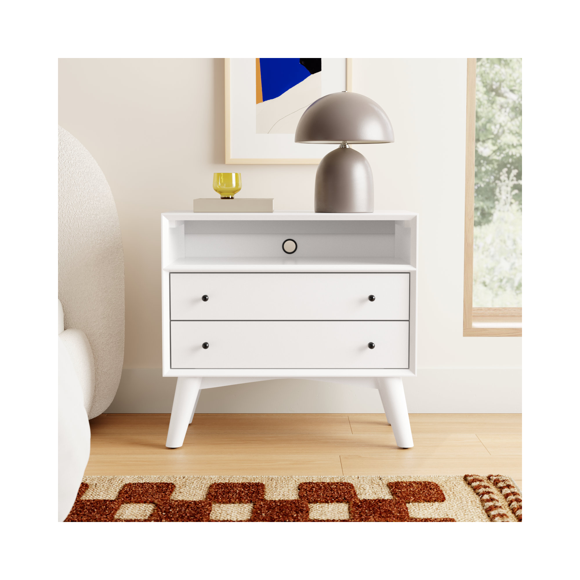 Williams 2-Drawer Nightstand with Shelf, White