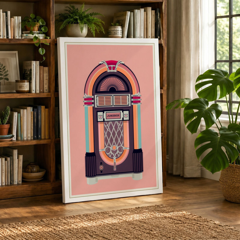 Jukebox Retro - Wrapped Canvas, 24x16 - 61.0 x 40.6 cm, Cream Border