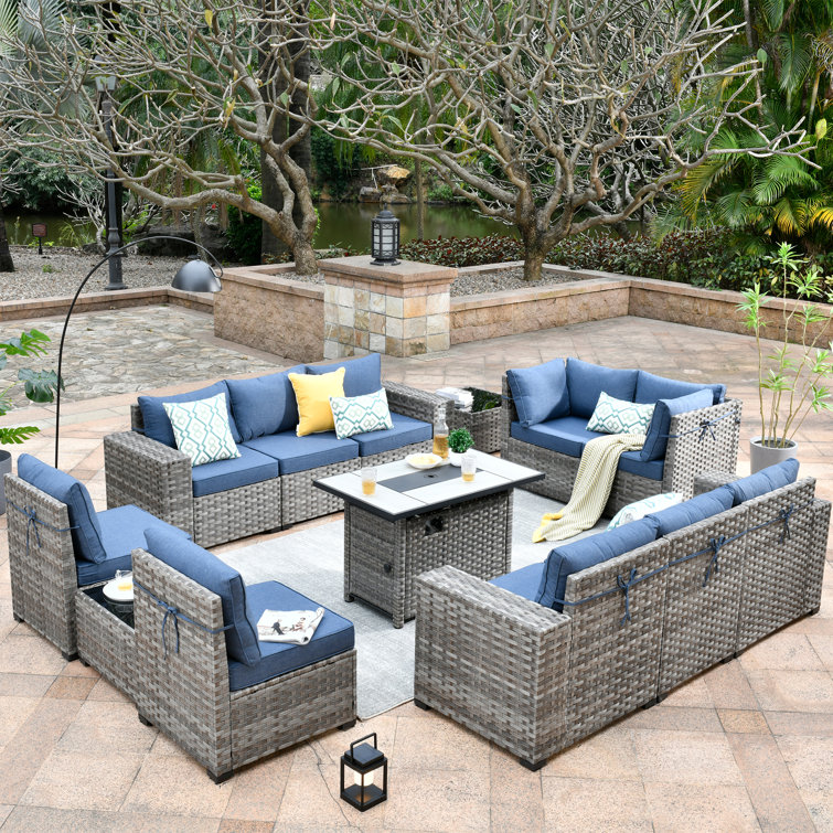Bobia Wicker 10 - Person Patio Conversation Sets with Cushions