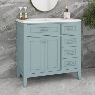 Meuble-lavabo 36 po avec lavabo, armoire de salle de bain avec tiroirs, structure solide et panneau de fibres à densité moyenne