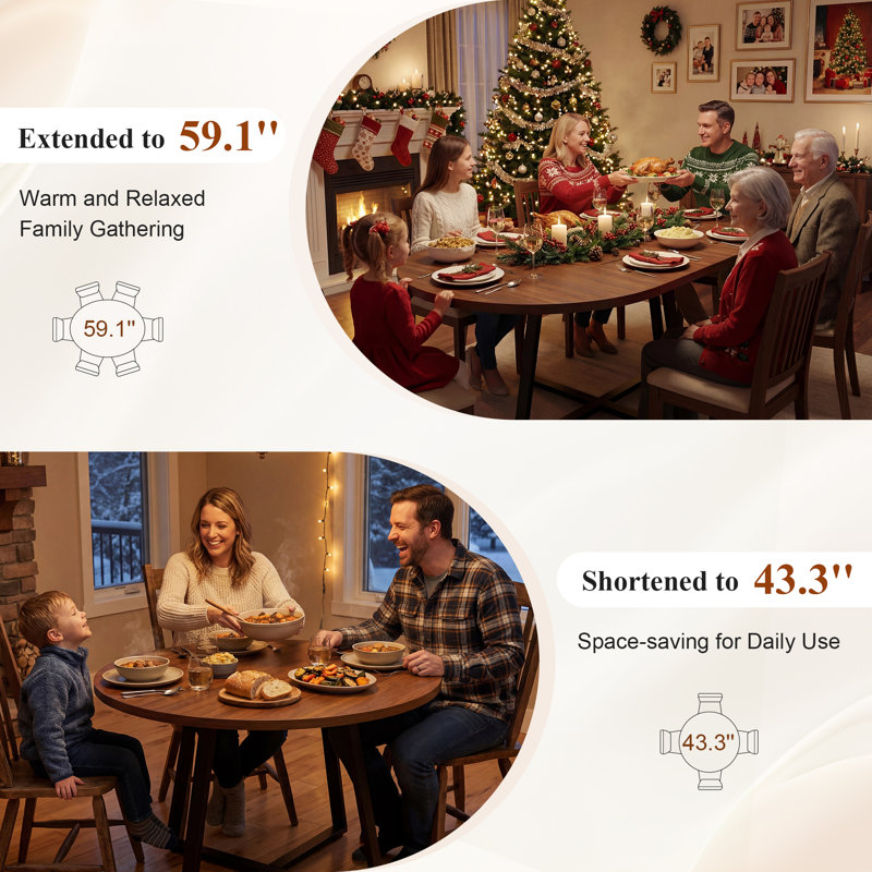 Extendable Dining Table, Oval Dining Table for Kitchen & Dining Room, 43.3''-59'', Walnut, Walnut
