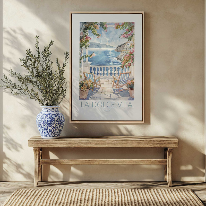 La Dolce Vita View, reproduction d'art sur toile, Cadre flottant en noyer, 20 po x 30 po