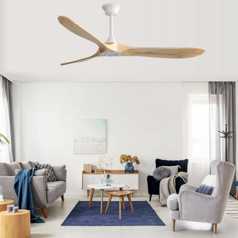Ventilateur de plafond 60 po Uma, Blanc / pales brun clair