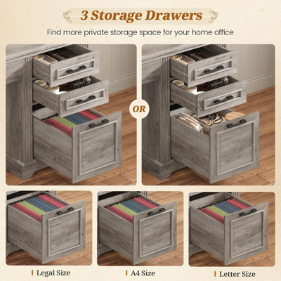 Farmhouse Computer Desk With Hutch And 3 Drawers, 47.2" Executive Office Desk With Storage Drawers, Wood Desk With Power Outlet For Home Office