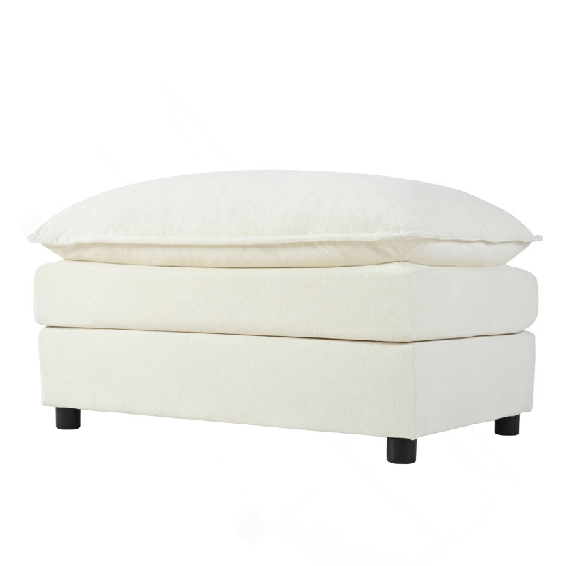 Canapé modulaire à assise profonde avec repose-pieds, siège modulaire en chenille confortable et rembourré en forme de L pour salon, appartement, bureau, bricolage, beige