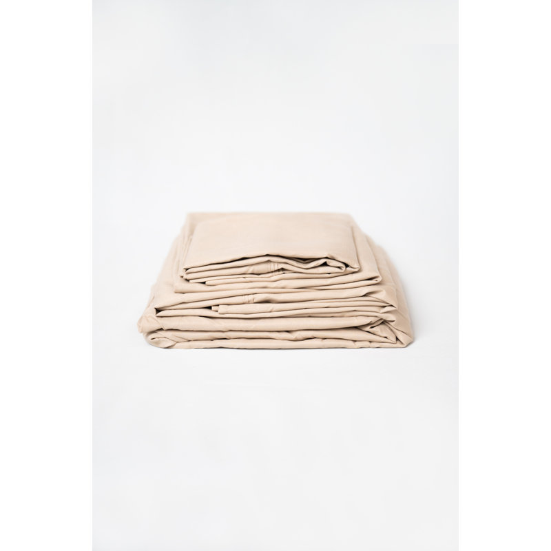 Omne Sleep 4-Piece Khaki Microplush And Bamboo Hypoallergenic Sheet Set, Queen Sheet Set, Khaki