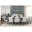 Table rustique moderne en placage gris avec rallonge pour repas décontractés, 8 places.