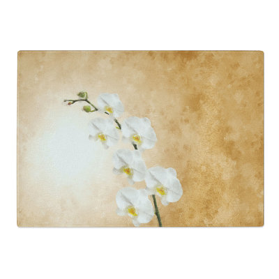 Tempered Glass Orchid Flowers Painting Chopping Board