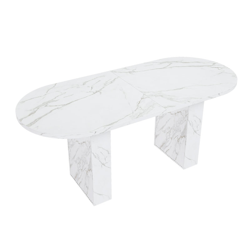 62.9 Inch Oval Dining Room Table for 6 with White Marble Top & Wood Base, Modern Farmhouse Kitchen（Only Table）