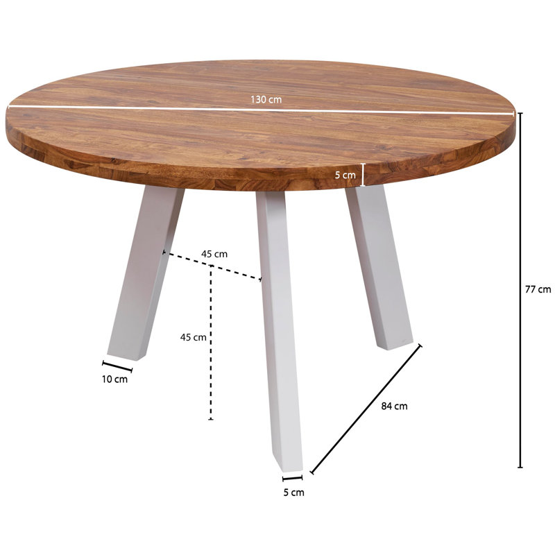 Aldrige Round Solid Wood Top Metal Base Dining Table