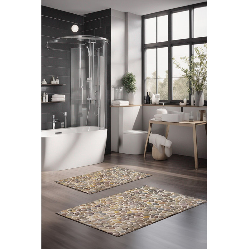 Ensemble de tapis de bain de luxe Eakly (2 pièces), 100% polyester, 16,0 x 23,6 pouces et 23,6 x 39,4 pouces | Conception antibactérienne antidérapante, hauteur de poils de 0,3 po | Lavable à la machine, durable et facile à nettoyer | Idéal pour la décoration de salle de bain