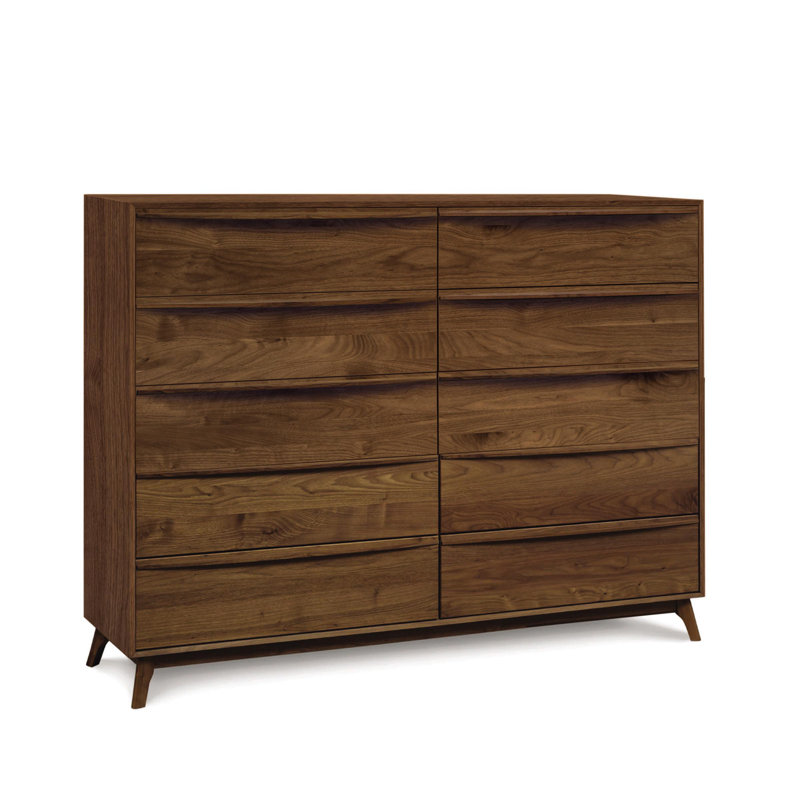 Commode en bois massif à 10 tiroirs 68,13 po Catalina, Noyer