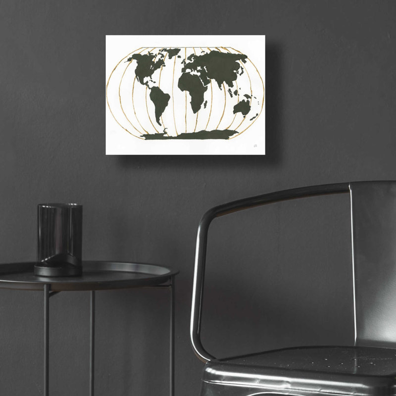 World Map Gold Lines' by Chris Paschke, 12" H x 16" W x 0.13" D