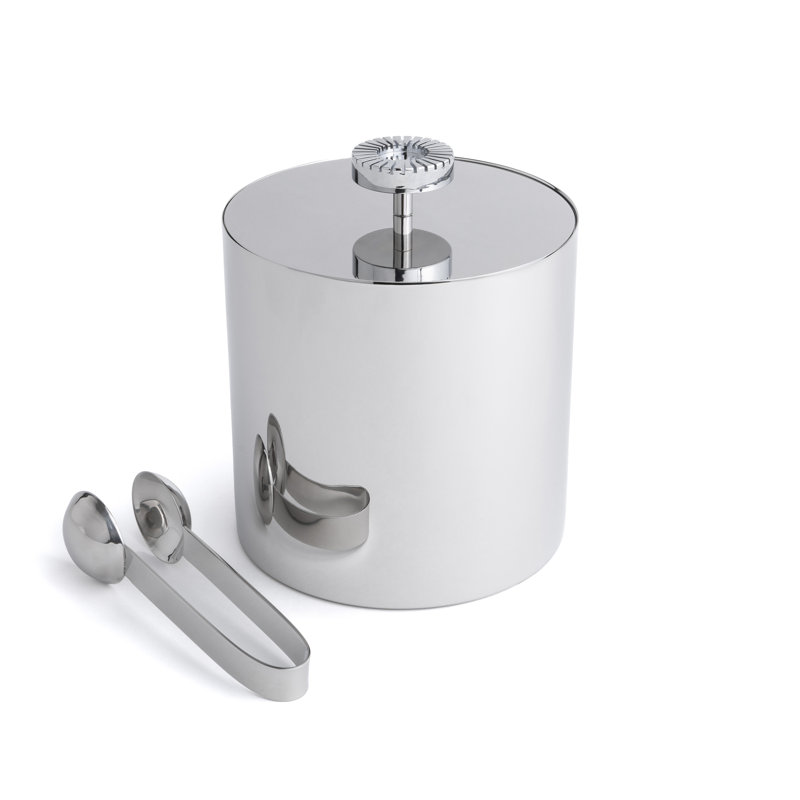 Silver Striations Stainless Steel Ice Bucket with Tongs