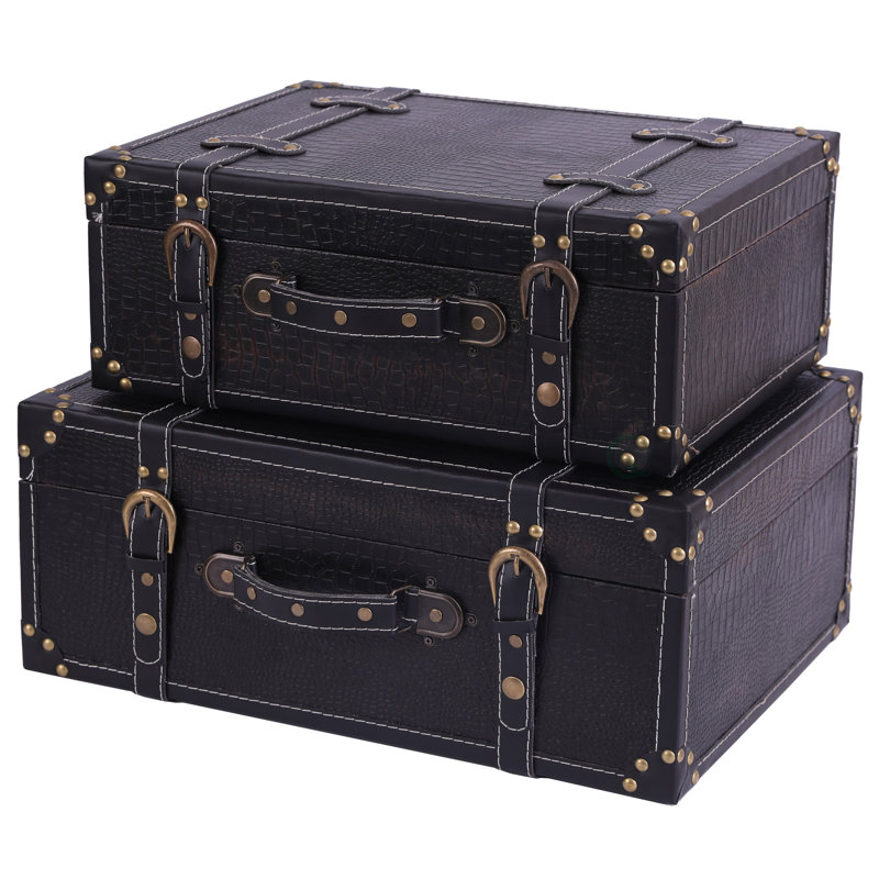 2 Piece Trunk Set, Black Leather