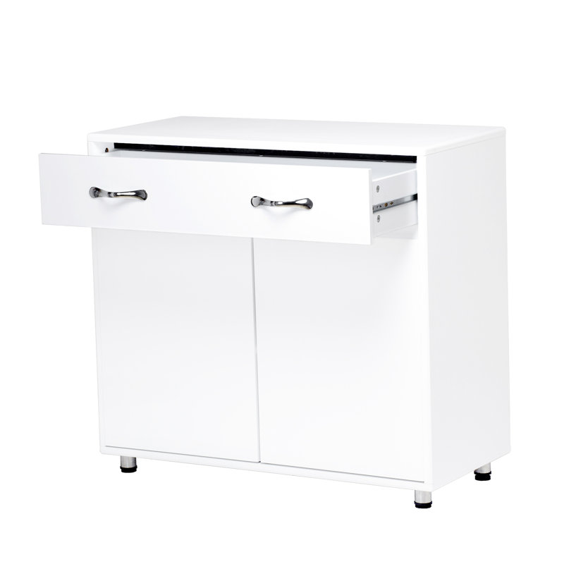 White Two Door Side Table: Functional Cabinet For Living, Entryway, Kitchen, Bedroom. Quality Painting & E1 Material. Simple Design With Fluent Lines. Assembly Required. Safe Legs Rubber Pad. Soft