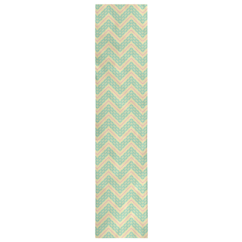 Stephenie Classic Hand Drawn Chevron Table Runner, 16" x 90", Green/Lavender Pink/Yellow