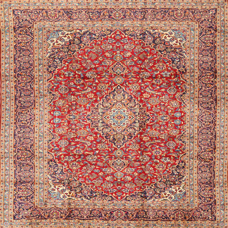 Tapis rouge/noir/jaune clair traditionnel Champetre, Carré 4 pi