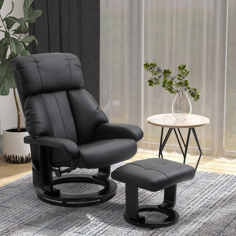 Recliner With Ottoman Footrest, Recliner Chair With Vibration Massage, Faux Leather And Swivel Wood Base For Living Room And Bedroom