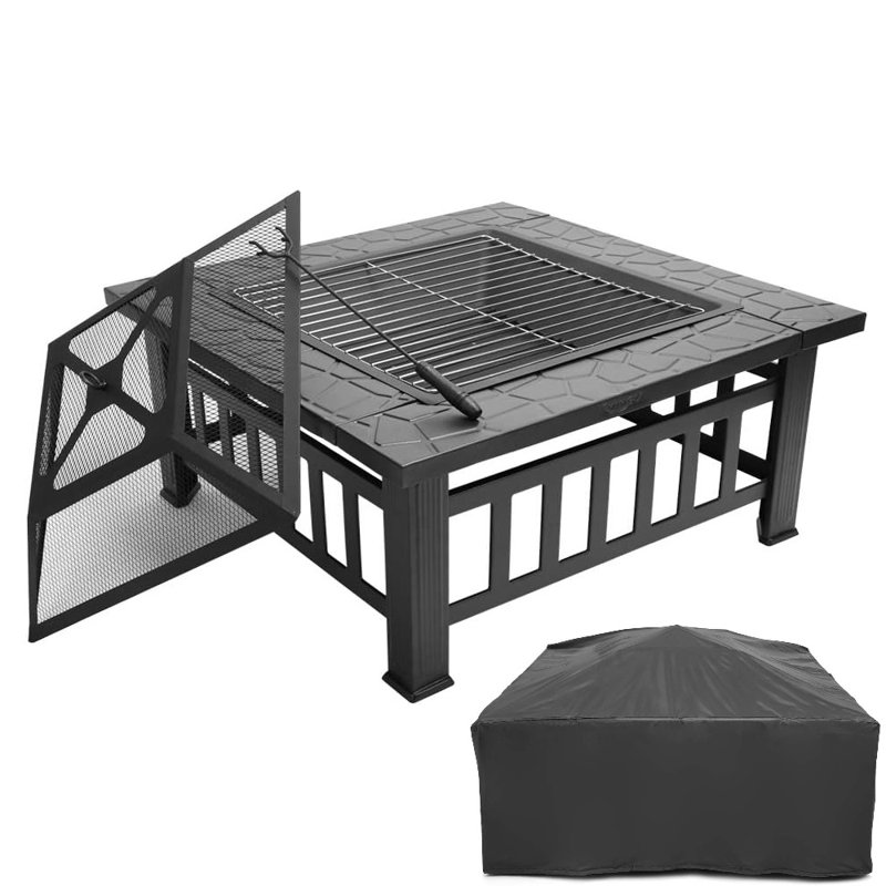 Benjy 17" H x 32" W Iron Wood Burning Outdoor Fire Pit with Protective Cover and Lid