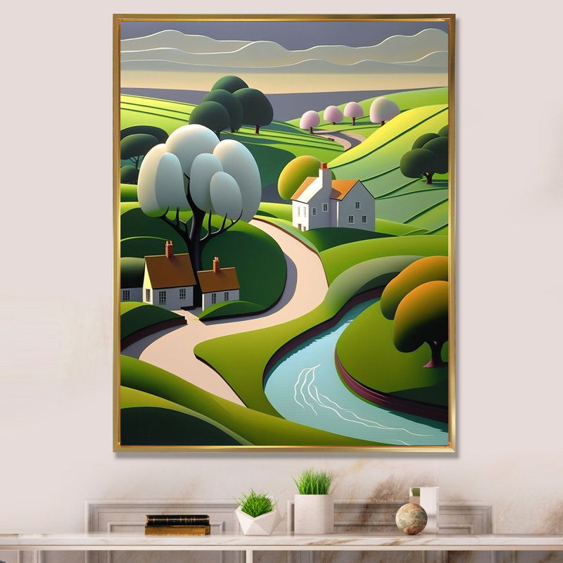 «Little Spring River In Abstract Green Mountains», art mural abstrait sur toile, H 44 po x l 34 po x P 1,5 po
