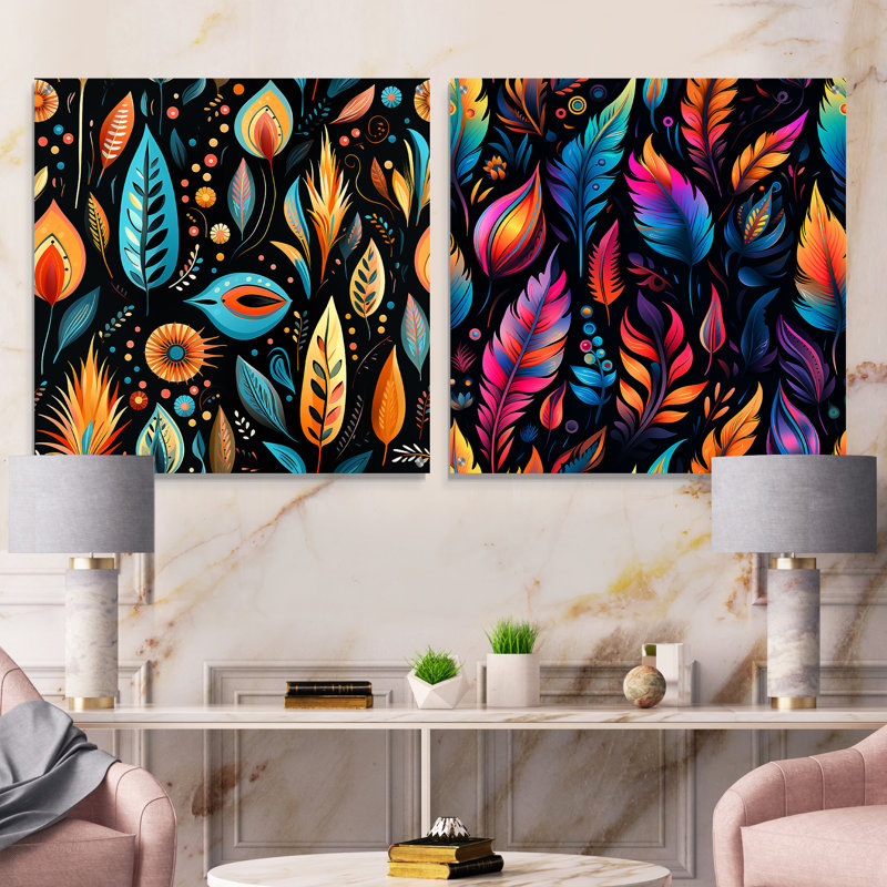 Ursula - Ensemble de 2 peintures murales abstraites en acrylique Boho, H 36 po x l 73 po