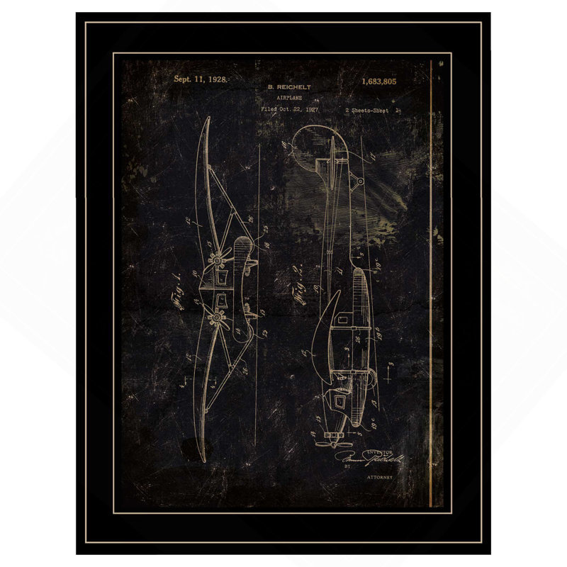 "Avion breveté II" par Cloverfield & Co, prêt à accrocher, reproduction encadrée