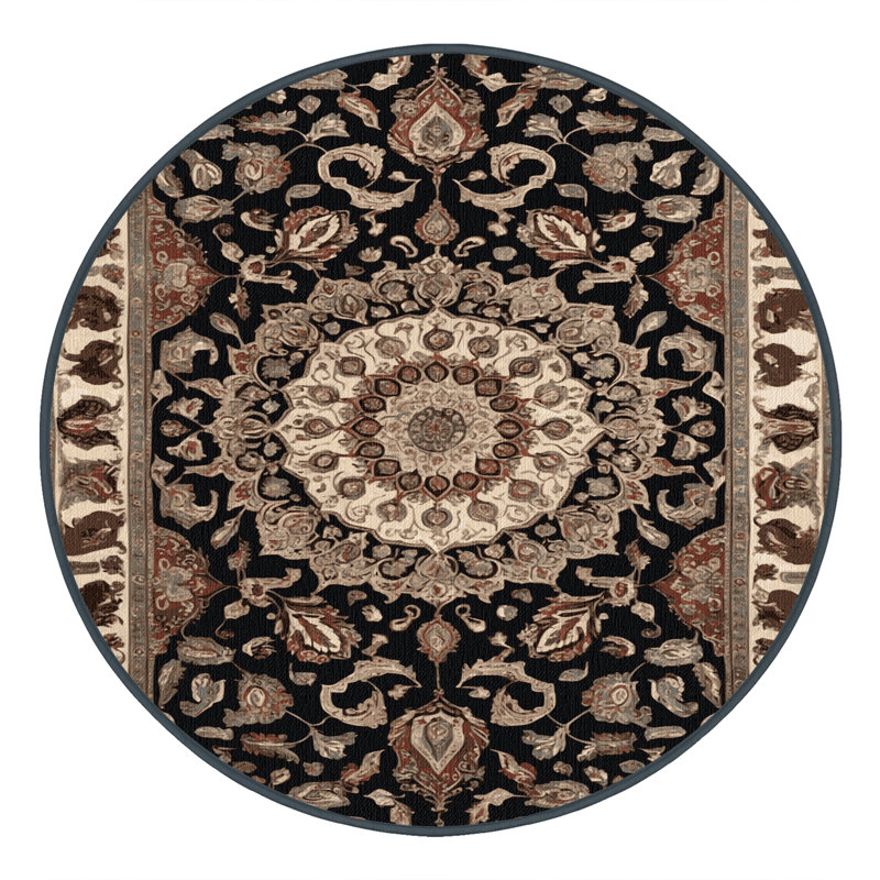 Machine Washable Persian Brown Area Rug, Round 7'
